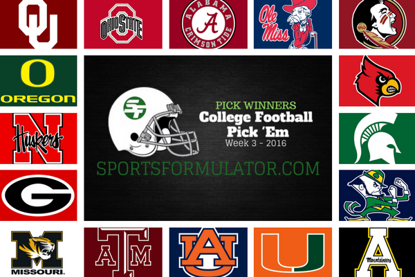 College Football Pick 'Em - Week 3 Game Winners ...